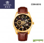 瑞士註冊品牌「愛廸加」領袖系列- CSW-8816 機械錶 (金色外殼· 棕色錶帶 ·日本製造機芯)