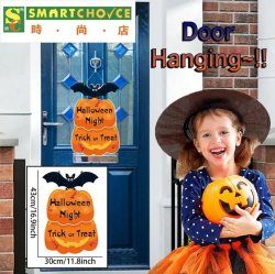 萬聖節牆壁裝飾 + 門掛裝飾（兩個南瓜和一隻蝙蝠）（Trick or Treat 標誌）（家庭派對室內和室外裝飾）