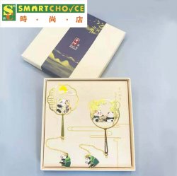 套二熊貓書頁夾（熊貓彈吉他+下棋）(中式金屬書籤)(學校辦公文具)(用品禮品)(精美中國風創意流
