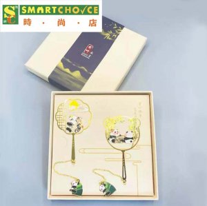 套二熊貓書頁夾（熊貓彈吉他+下棋）(中式金屬書籤)(學校辦公文具)(用品禮品)(精美中國風創意流
