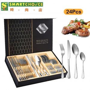 24件裝高級不鏽鋼餐具禮盒裝（禮品套裝餐具)(餐具組包含餐刀、叉子、湯匙和茶匙)(可用洗碗機清洗）