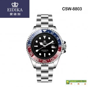 瑞士註冊品牌「愛廸加」潛水系列- CSW-8803 機械錶 (藍紅色的外殼· 銀色精鋼錶帶 ·日本製造機芯)