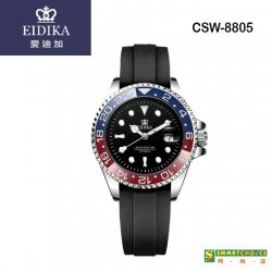 瑞士註冊品牌「愛廸加」潛水系列- CSW-8805 機械錶 (藍紅色外殼· 黑色橡膠錶帶 ·日本製造機芯)