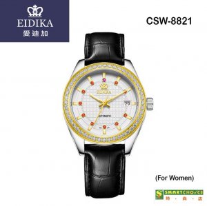 瑞士註冊品牌「愛廸加」至尊系列- CSW-8821 機械錶 (女裝)(金色外殼· 黑色皮錶帶 ·日本製造機芯)
