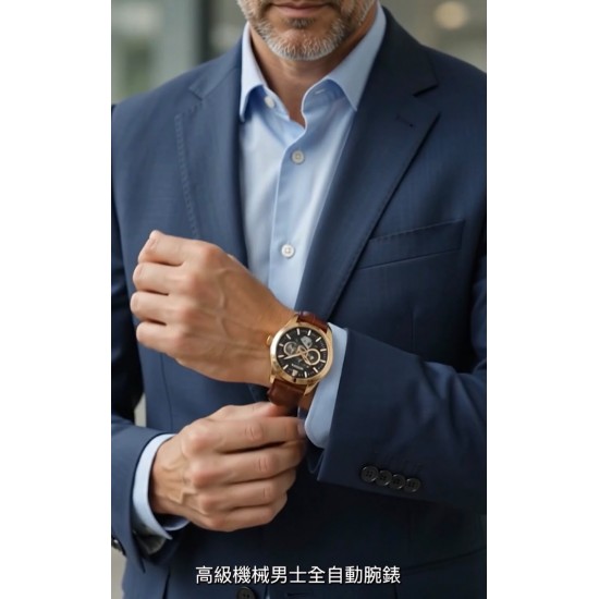 瑞士註冊品牌「愛廸加」領袖系列- CSW-8815 機械錶 (玫瑰金外殼· 棕色錶帶 ·日本製造機芯)