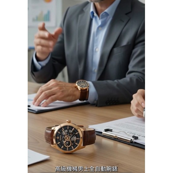 瑞士註冊品牌「愛廸加」領袖系列- CSW-8815 機械錶 (玫瑰金外殼· 棕色錶帶 ·日本製造機芯)