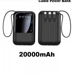 （20000mAh）（黑色）便攜充電寶（4合1內建線纜行動電源）